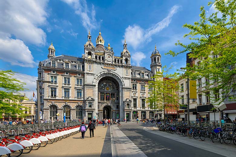 The ornate fa&ccedil;ade of Antwerp Central railway station