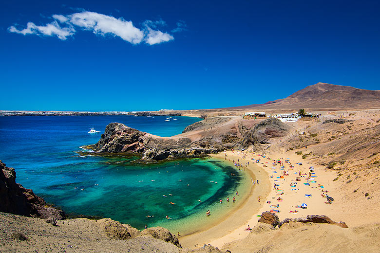 The inviting arc of Playa de Papagayo, Lanzarote, Canaries
