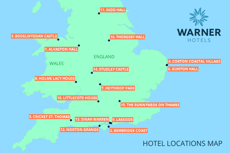 Warner Leisure Hotels locations map